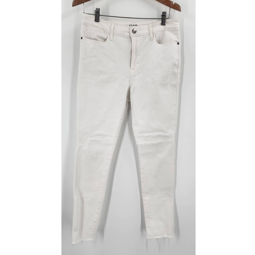 FRAME Le High Skinny White Raw-Hem Edge Jeans Size 31 - Picture 2 of 8